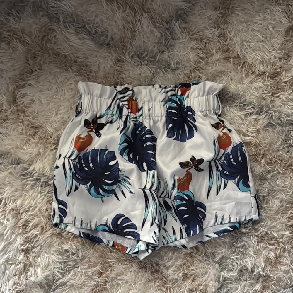 High Waist Tropical Print Women's Shorts